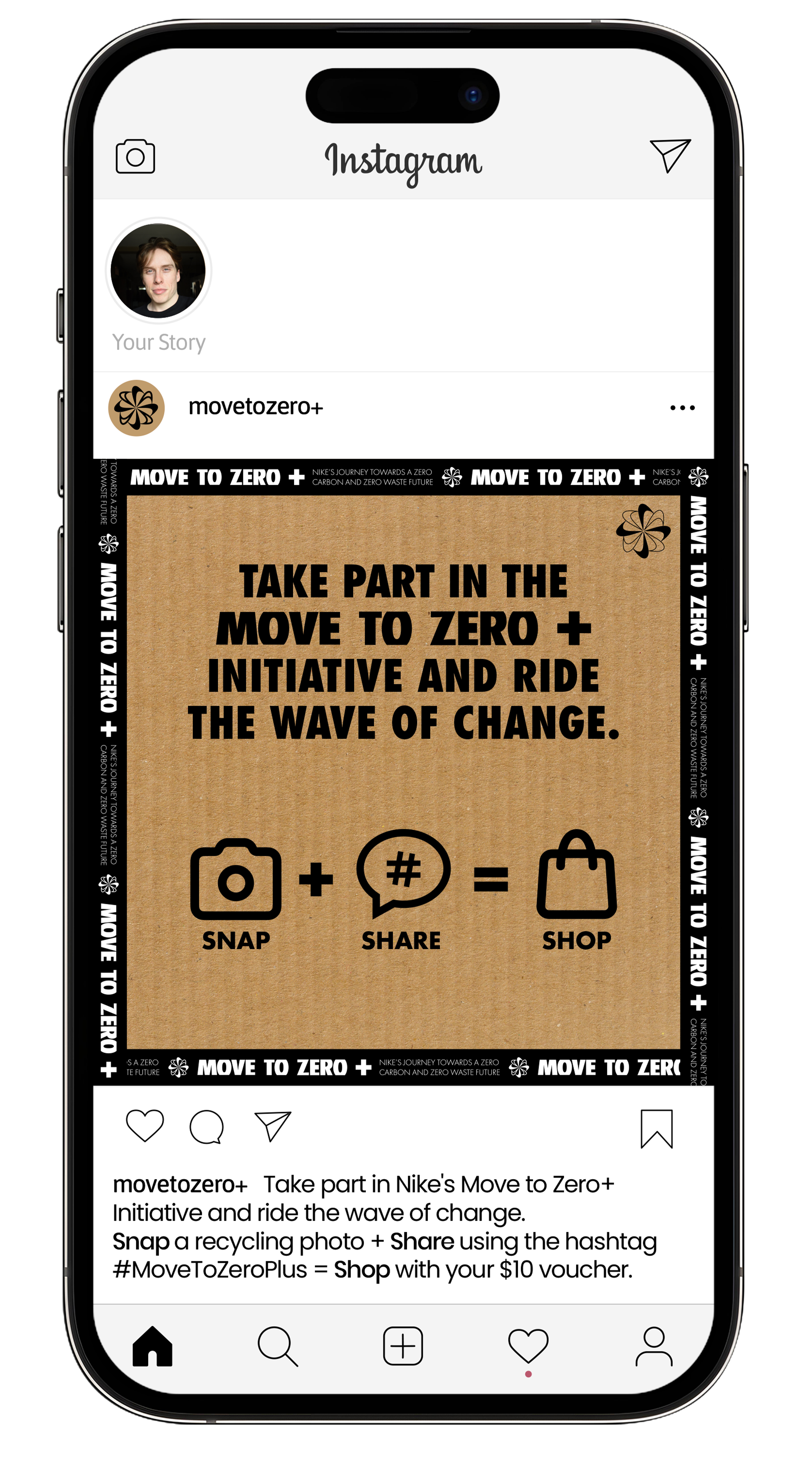 Nike Launch Campaign's Instagram post that showcases the messaging "snap, share, shop"